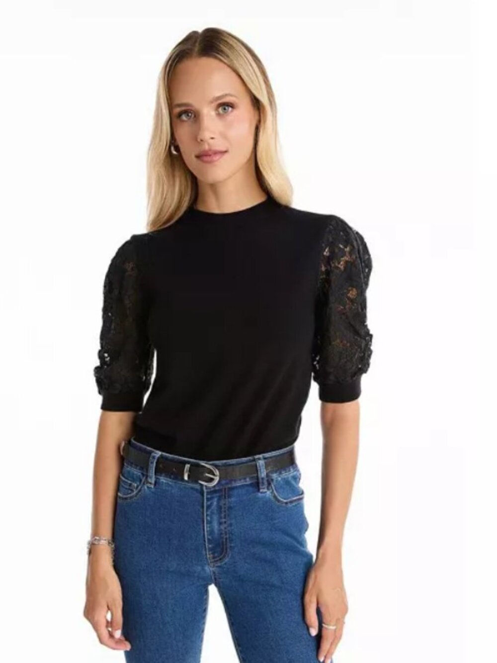 The Noli Shop - Sylvie Lace Sleeve Top - Black